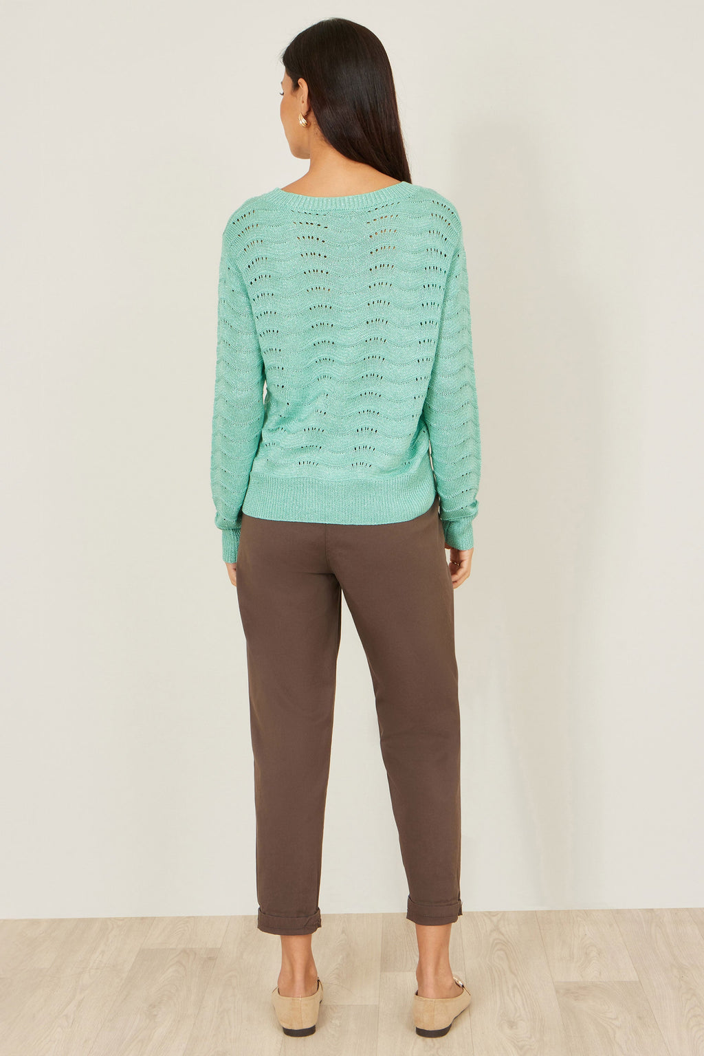 Yumi Aqua Wave Metallic Thread Relaxed Jumper