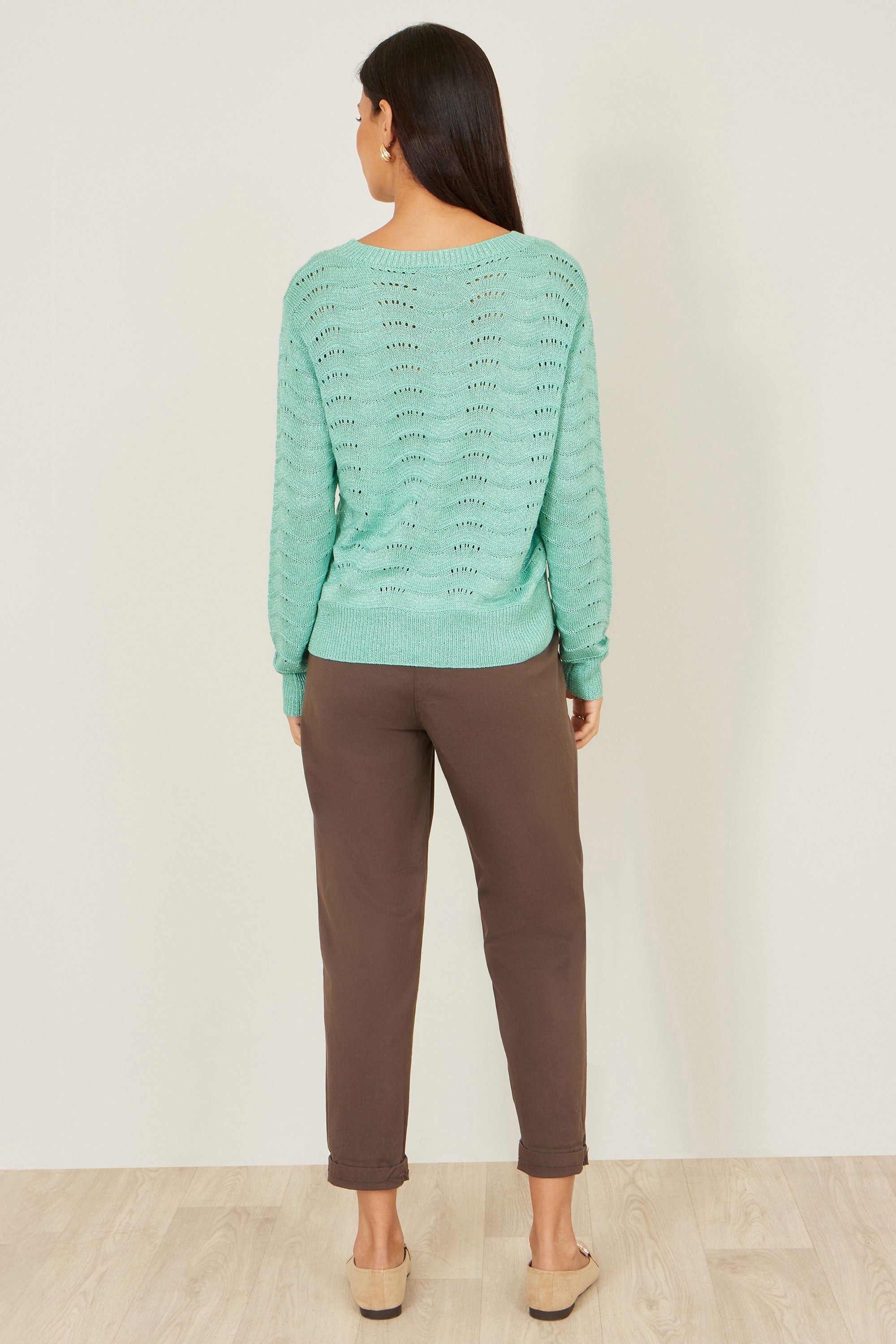 Yumi Aqua Wave Metallic Thread Relaxed Jumper