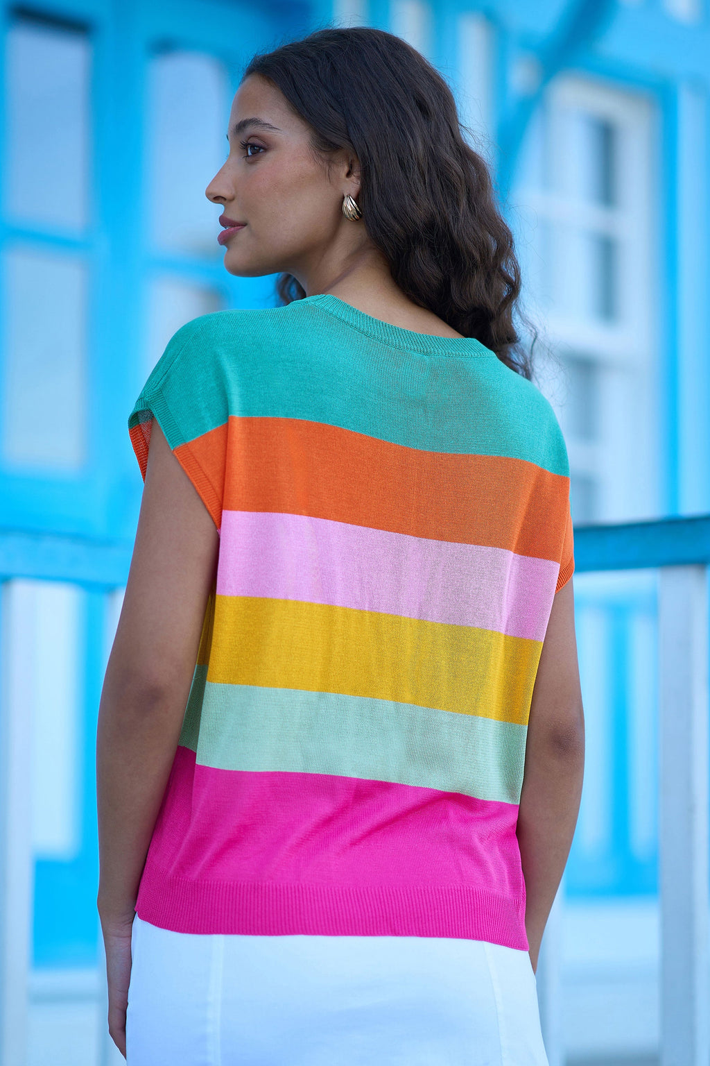 Yumi Multicolour Block Stripe Relaxed Knitted Top