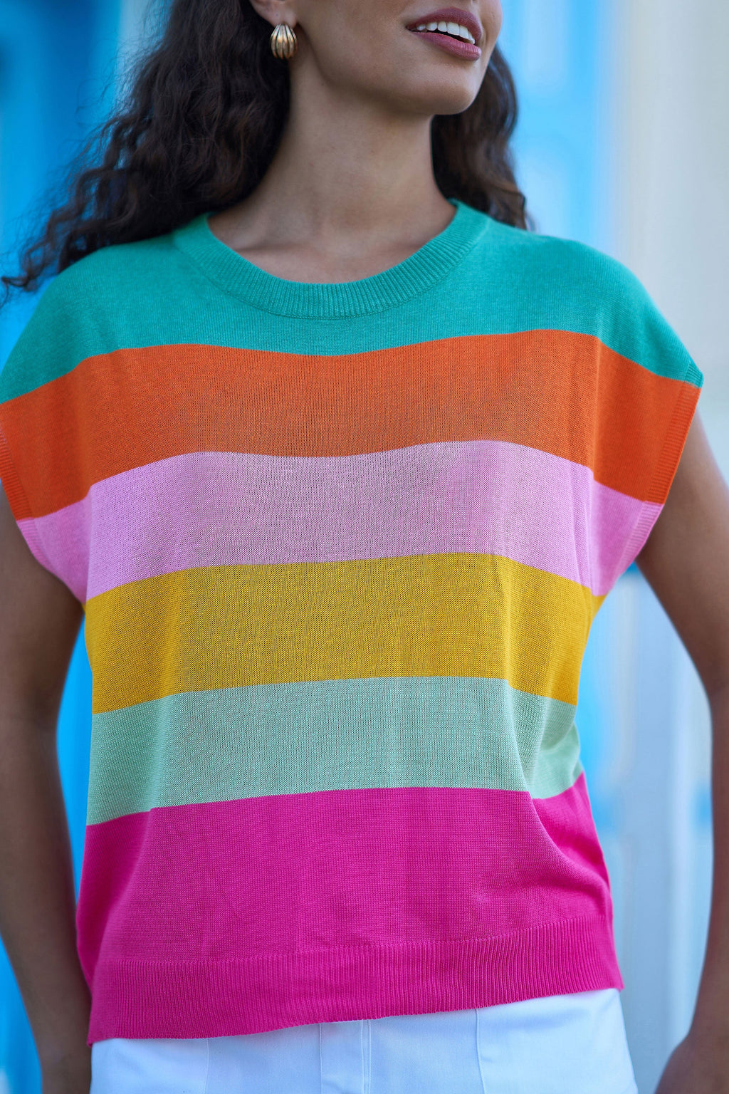 Yumi Multicolour Block Stripe Relaxed Knitted Top