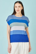 Yumi Blue Block Stripe Relaxed Knitted Top - QHA UK
