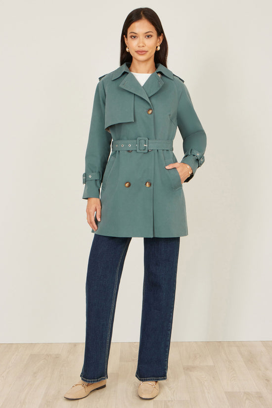 Yumi Blue Belted Trench Coat With Check Lining - QHA UK