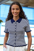 Yumi Navy Nautical Striped Knitted Top - QHA UK