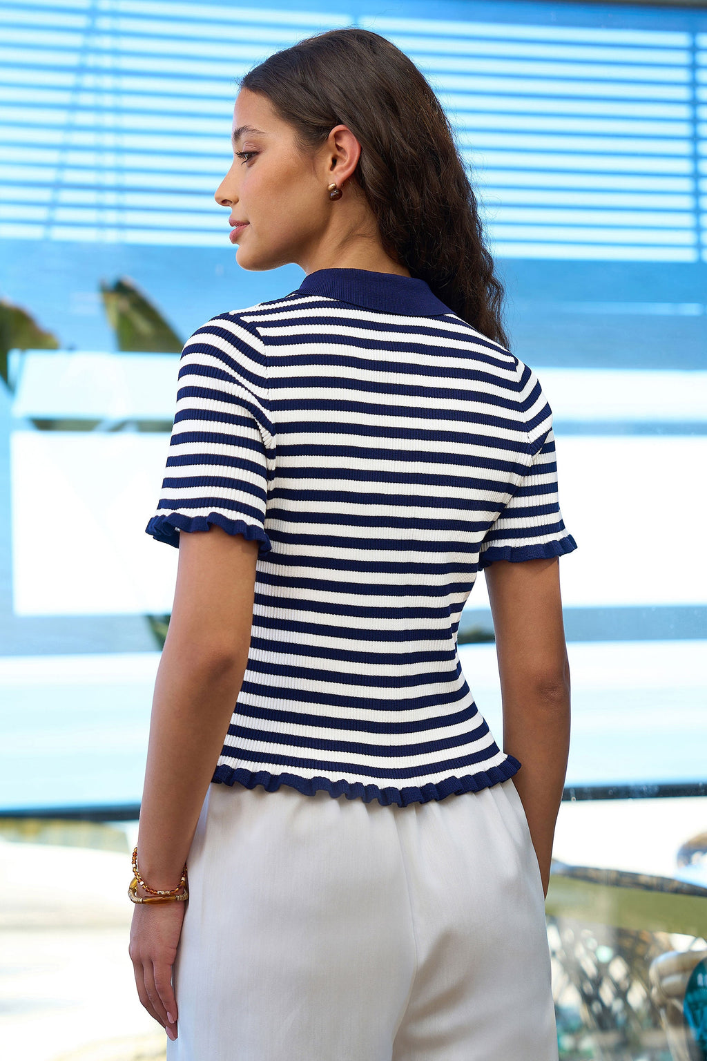 Yumi Navy Nautical Striped Knitted Top