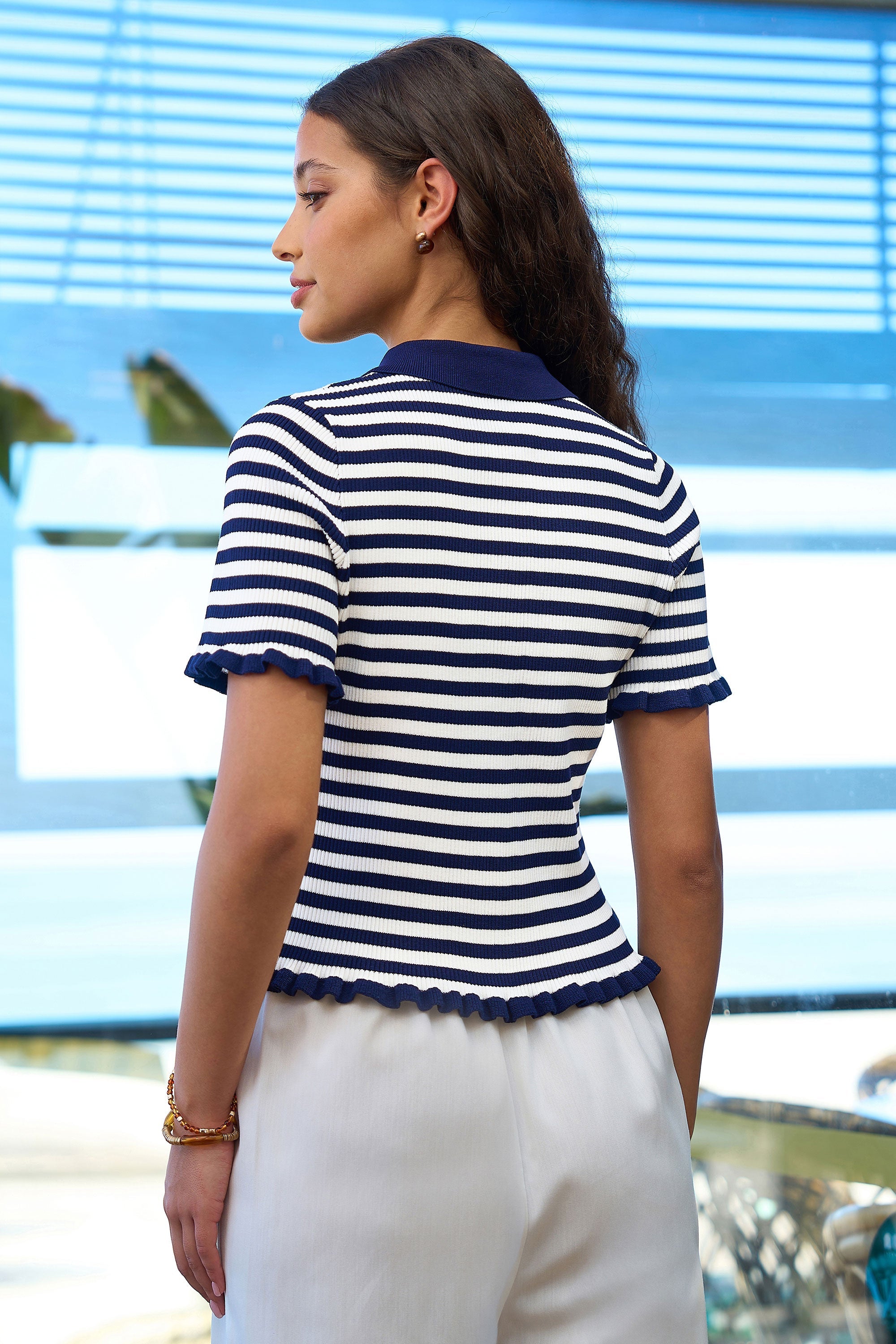 Yumi Navy Nautical Striped Knitted Top