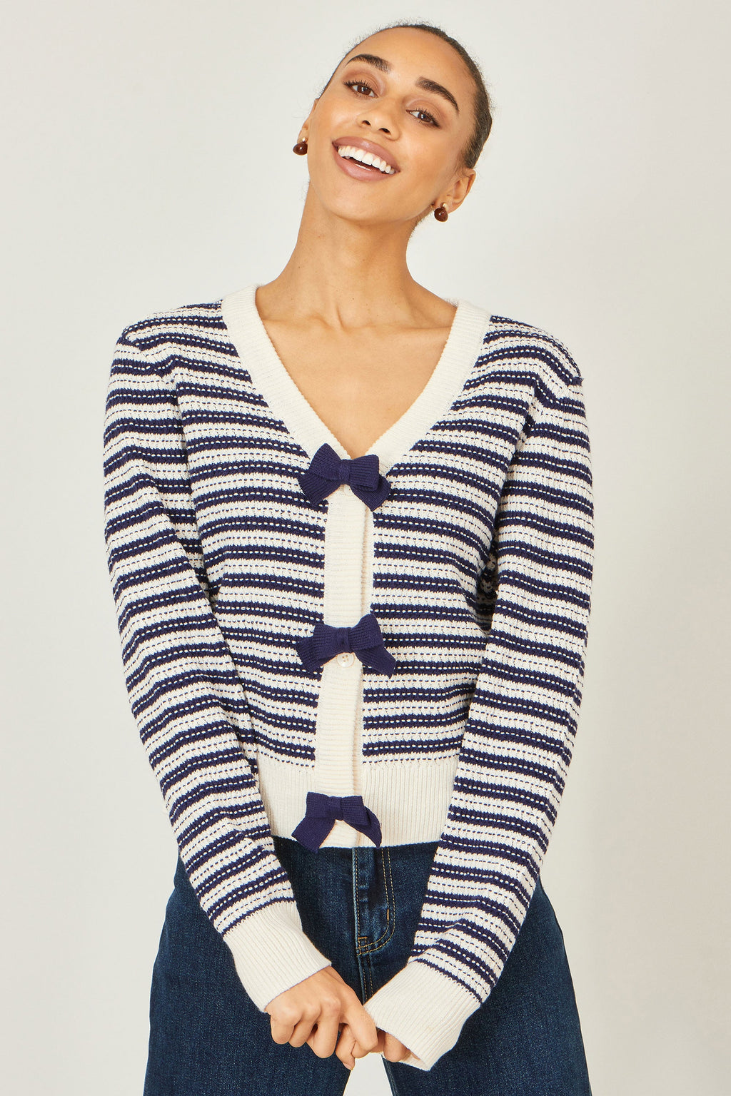 Yumi Multicolour Block Stripe Tie Front Cardigan