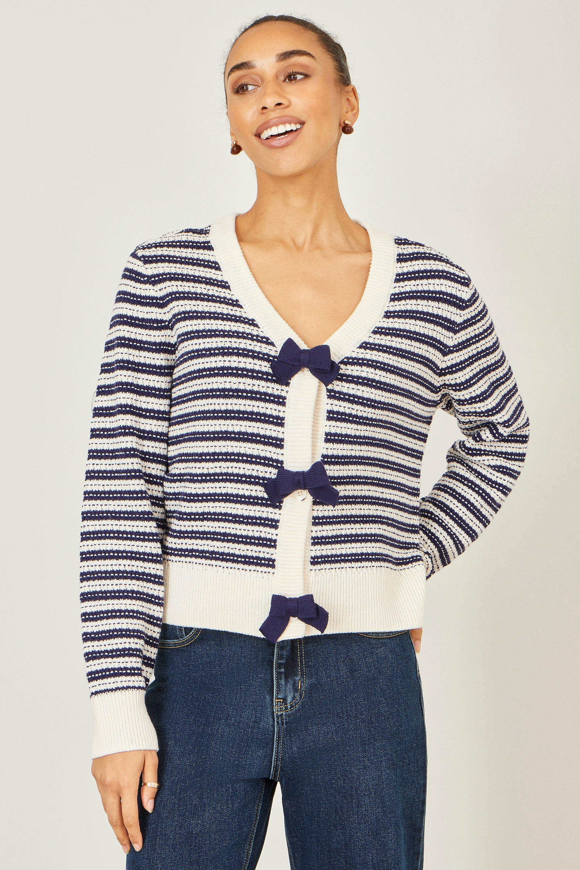 Yumi Multicolour Block Stripe Tie Front Cardigan