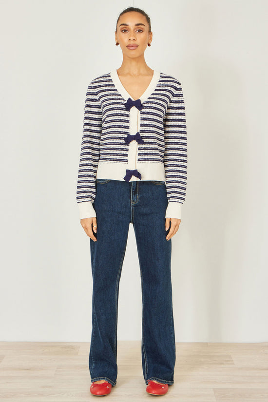 Yumi Multicolour Block Stripe Tie Front Cardigan - QHA UK