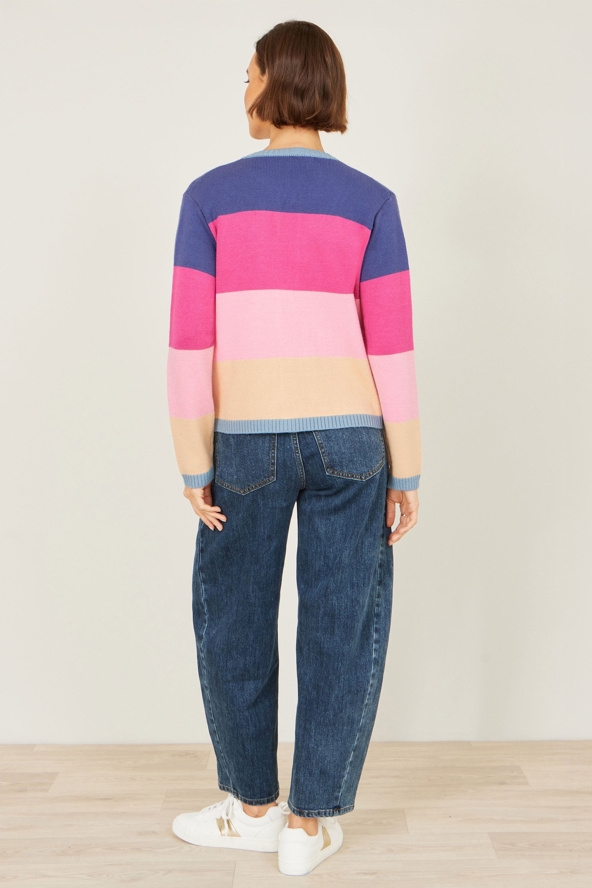 Yumi Multicolour Block Stripe Tie Front Cardigan