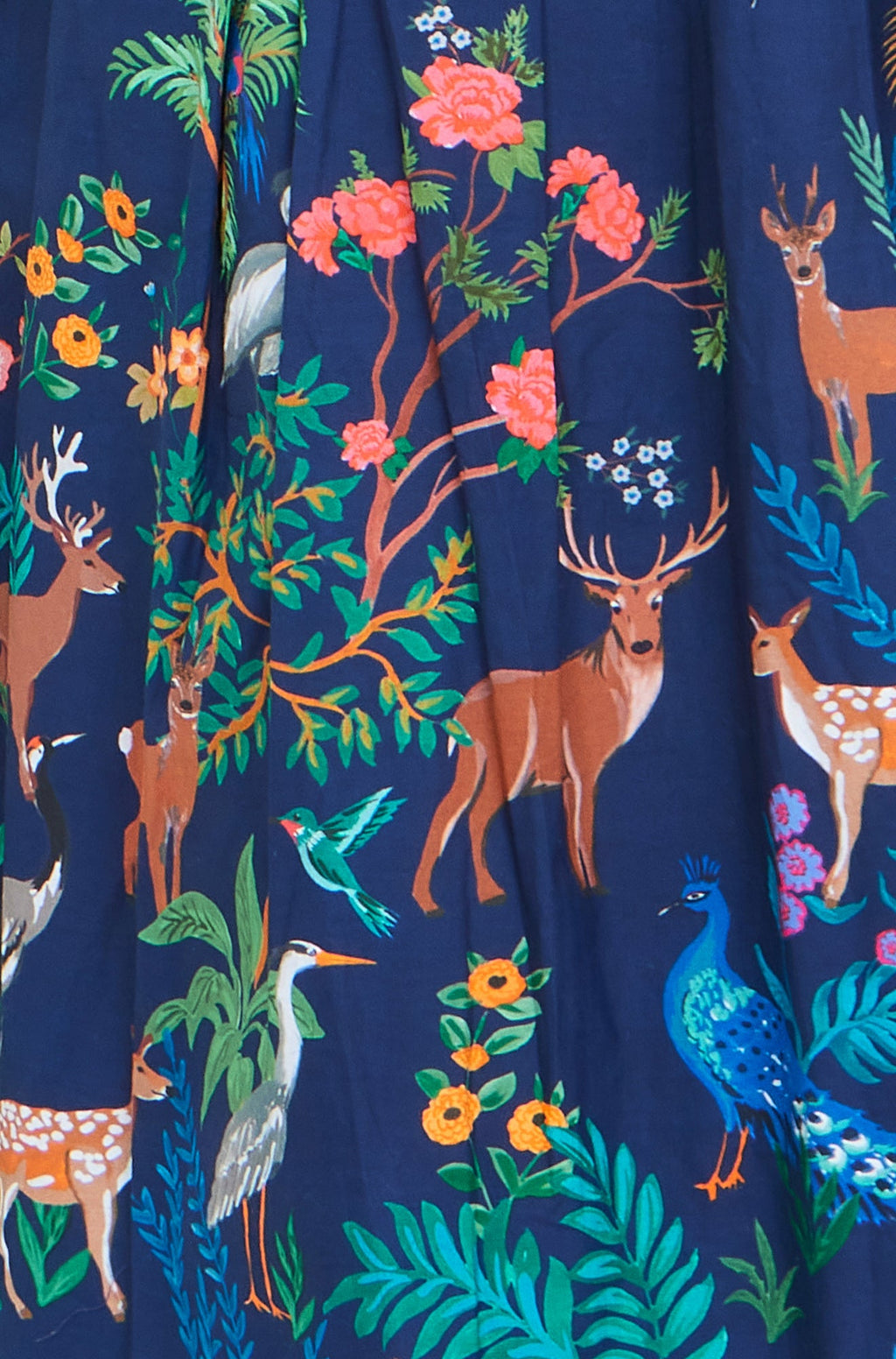 Yumi Navy Woodland Animal Print Cotton Midi Skater Dress - QHA UK