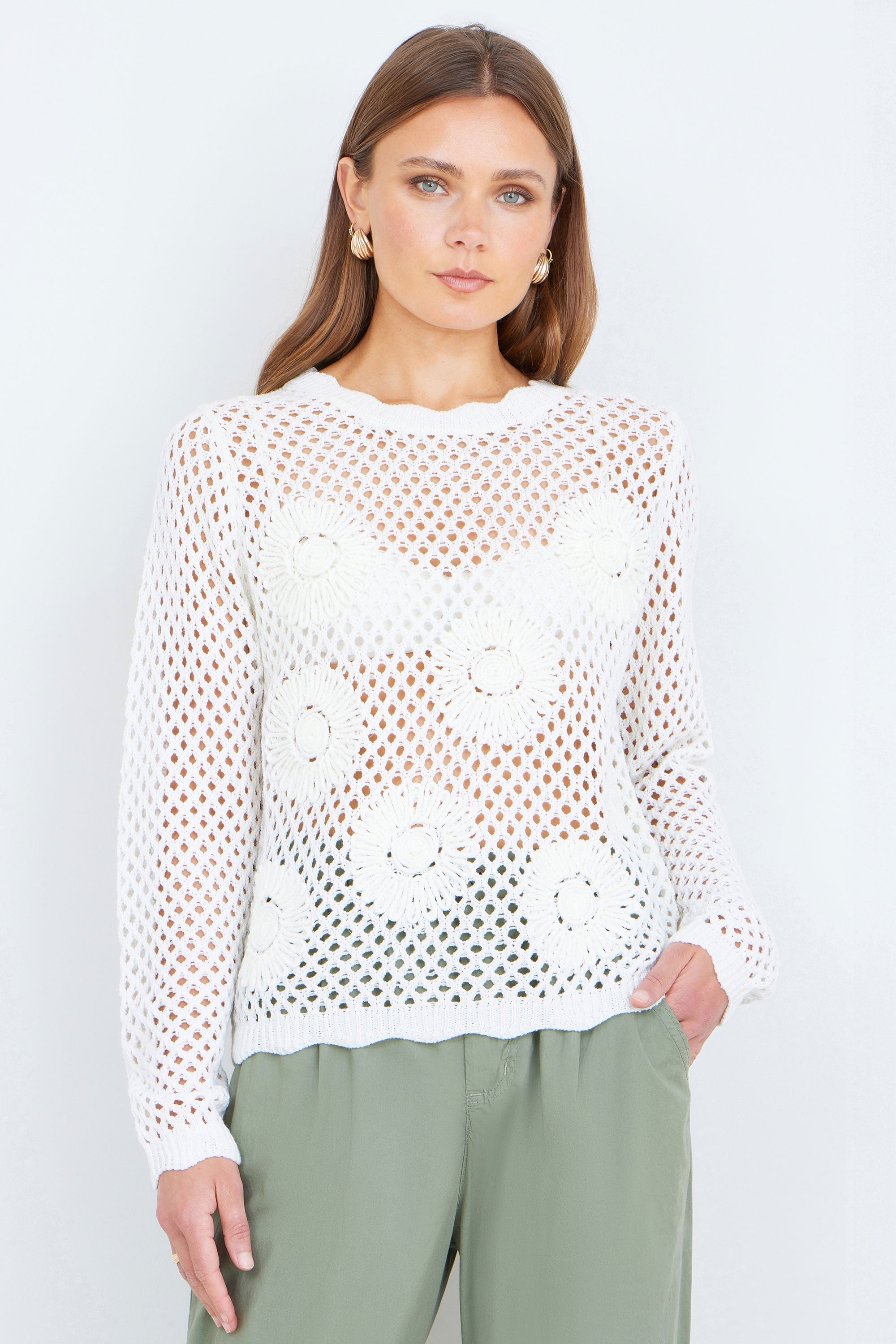 Yumi White Flower Crochet Jumper