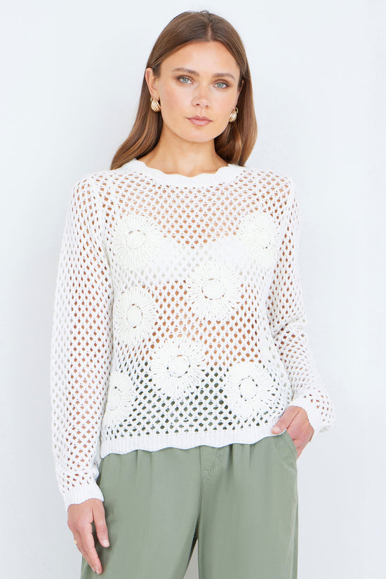 Yumi White Flower Crochet Jumper - QHA UK