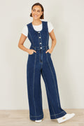 Yumi Blue Denim Stretch Fitted Jumpsuit - QHA UK
