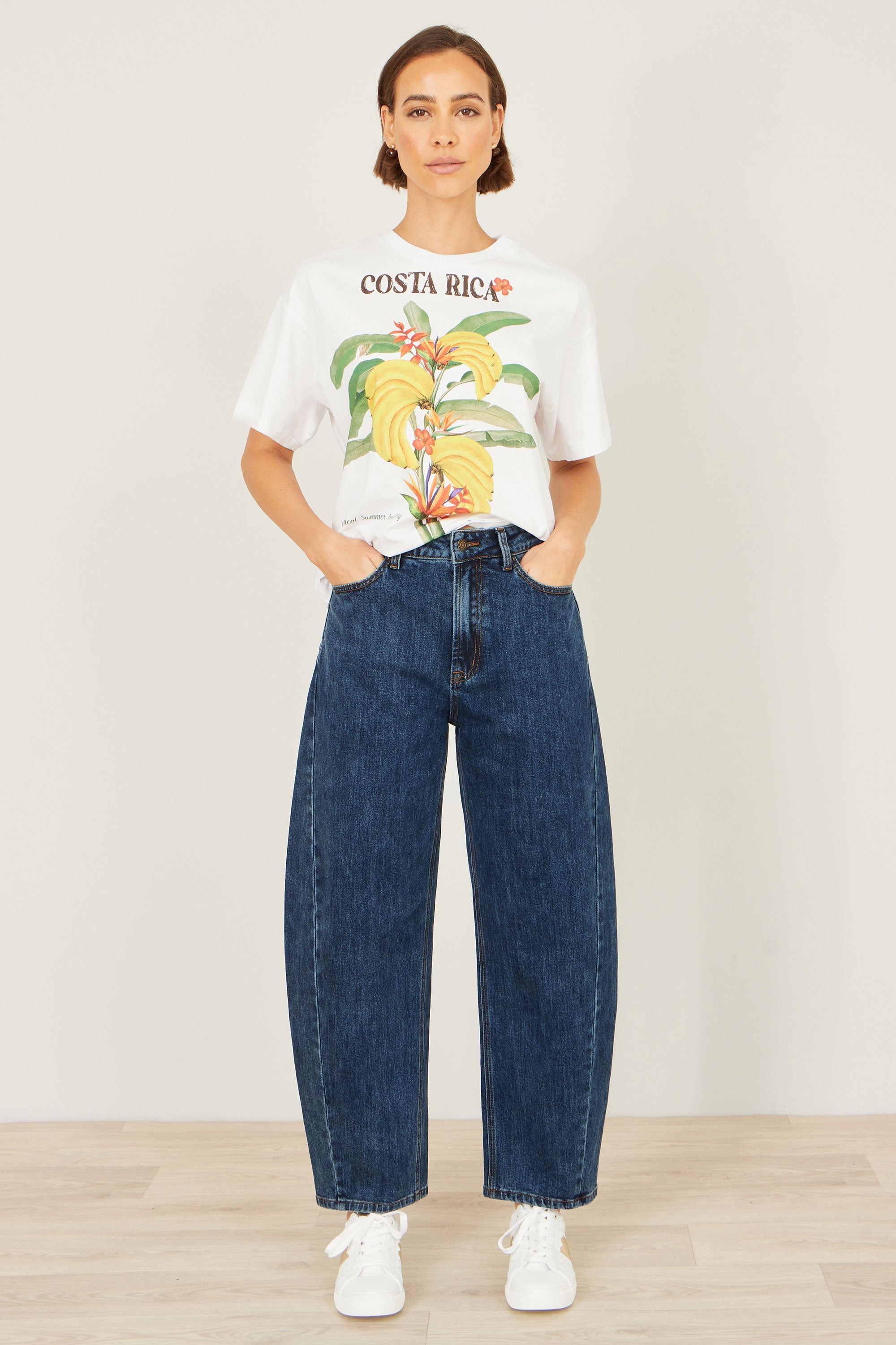 Yumi Blue Denim Barrel Relaxed Fit Jeans