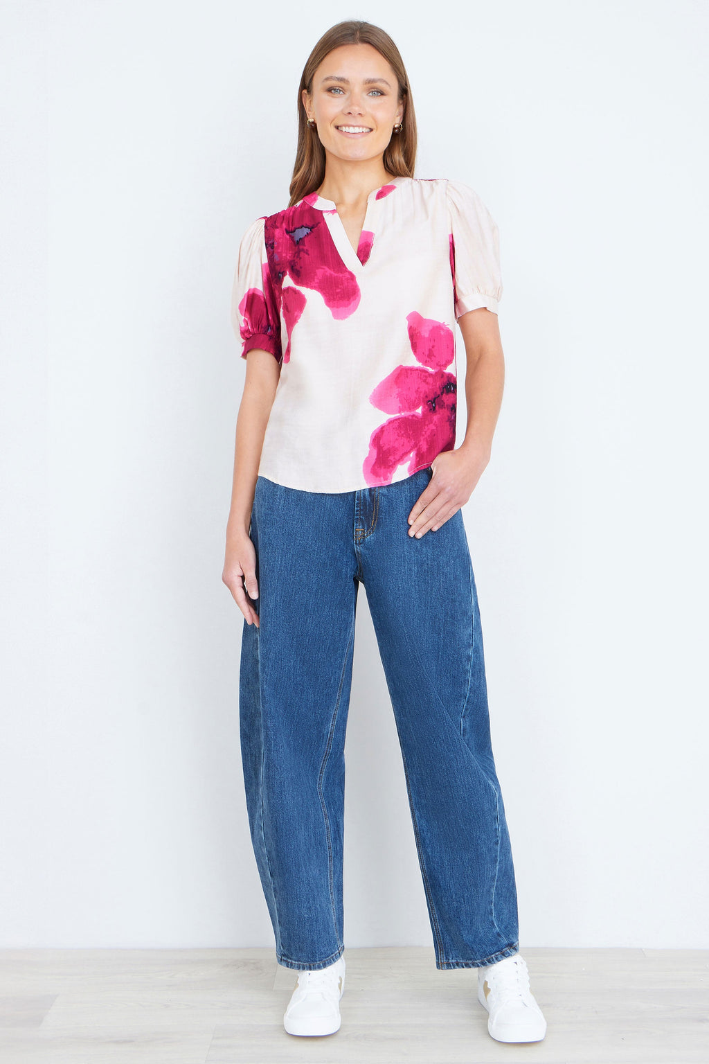 Yumi Pink Watercolour Viscose Floral Top - QHA UK