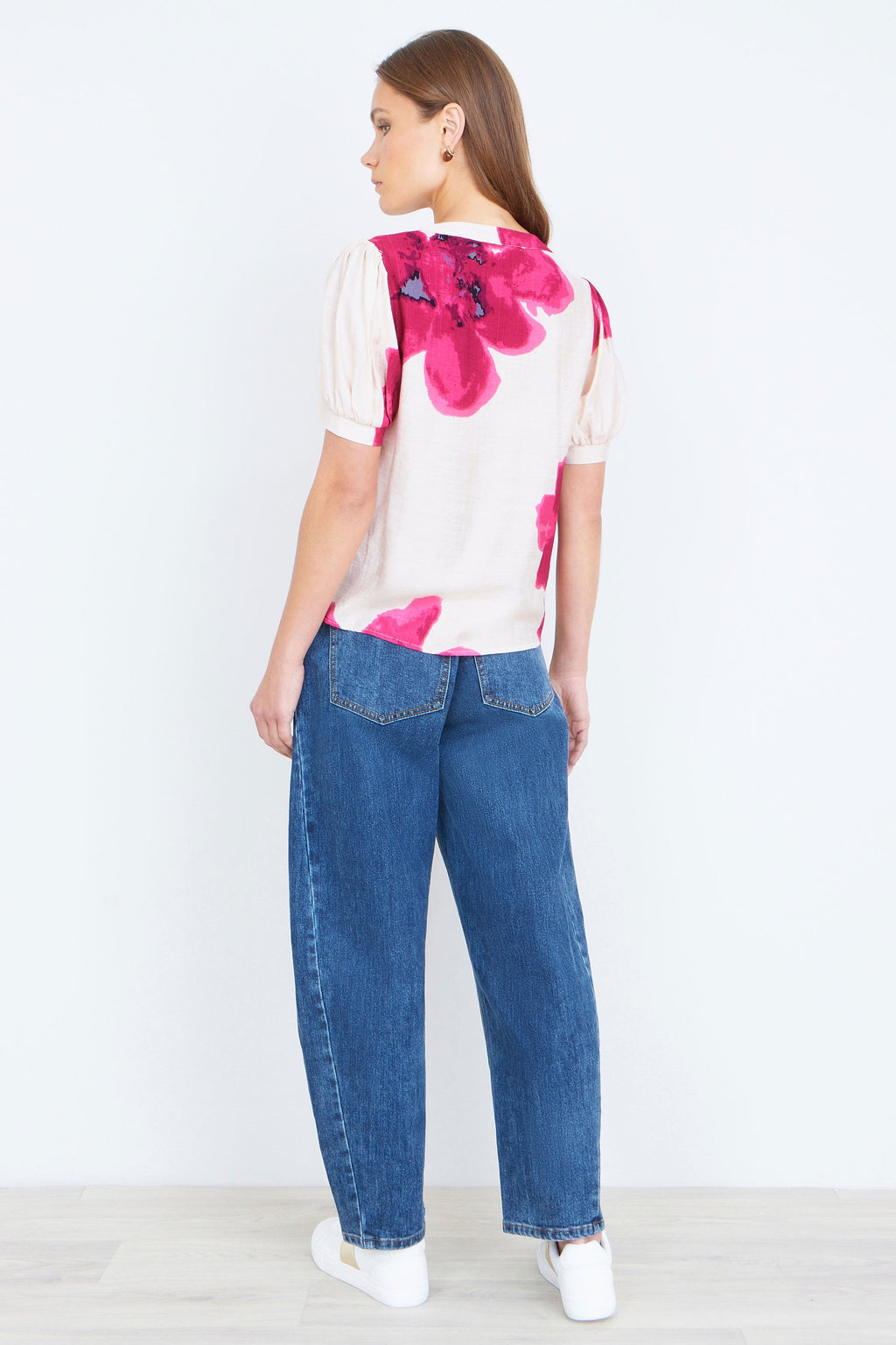 Yumi Pink Watercolour Viscose Floral Top - QHA UK