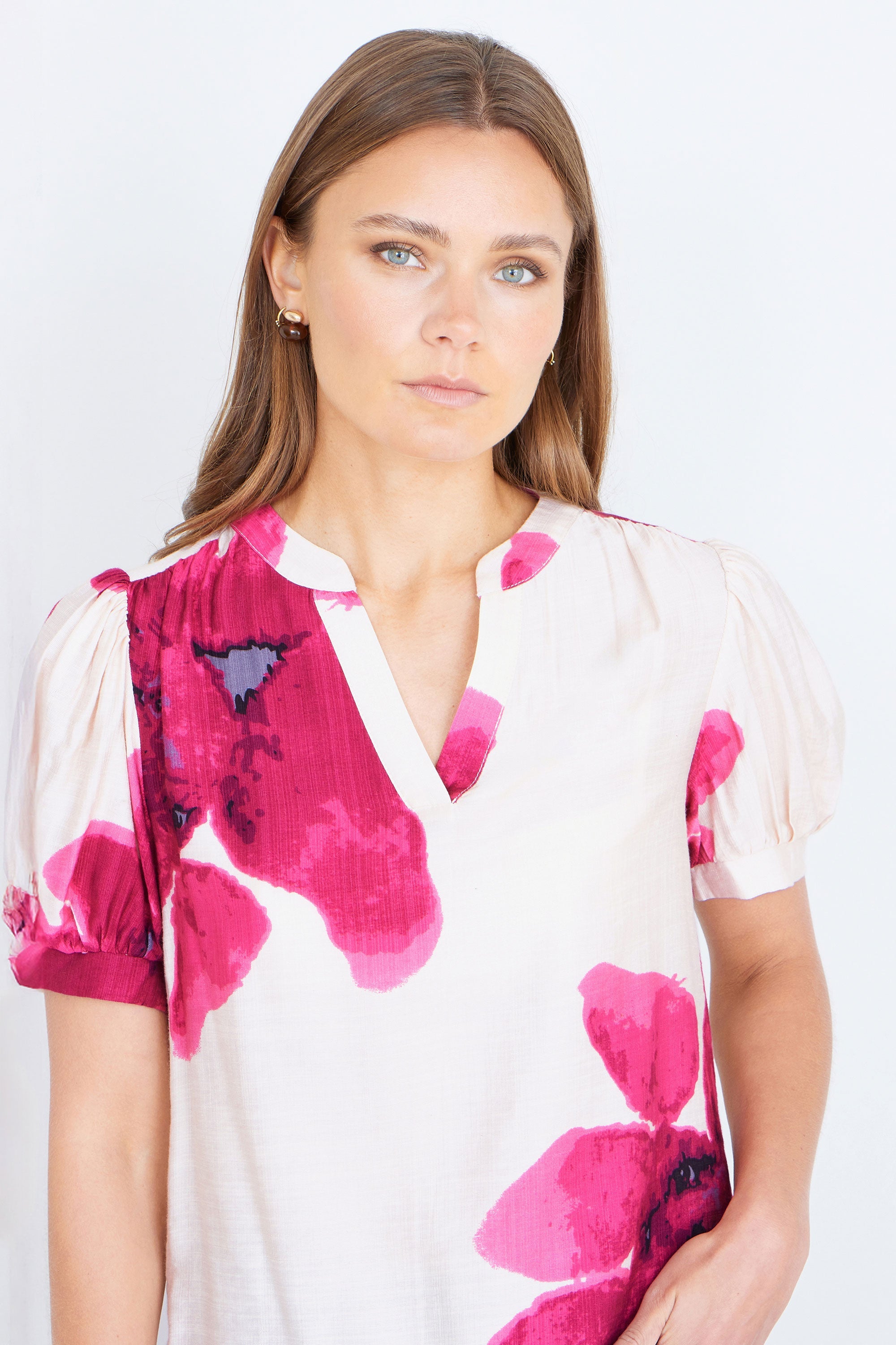 Yumi Pink Watercolour Viscose Floral Top