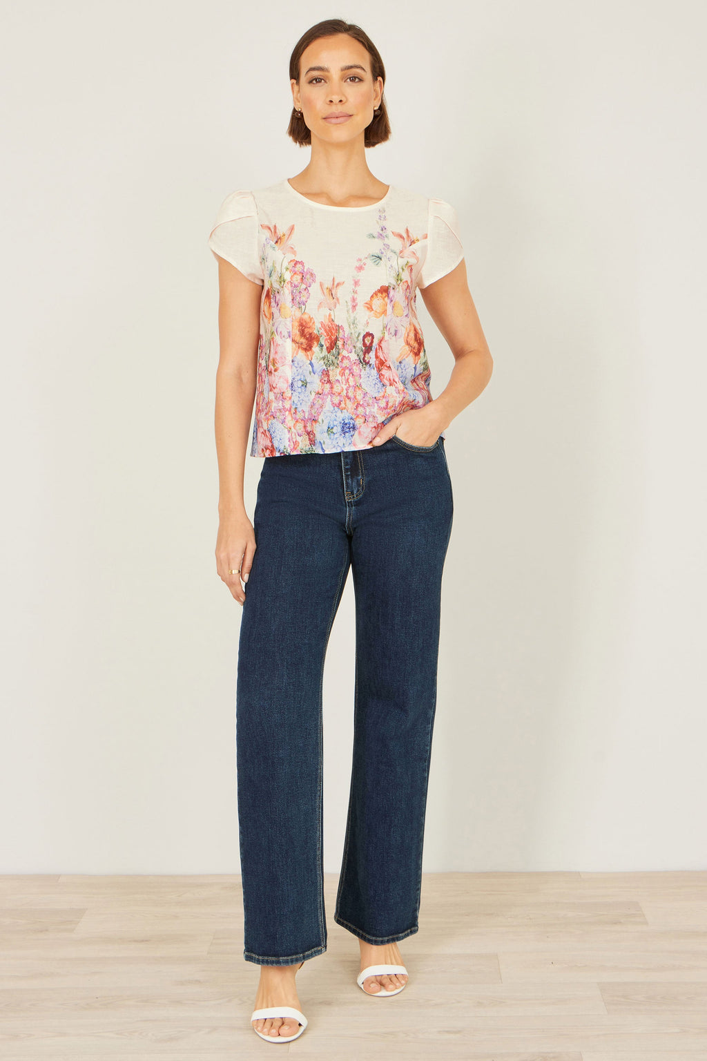 Yumi Pink Floral Border Top