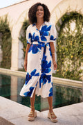 Yumi Blue Scattered Floral Shirt Dress - QHA UK