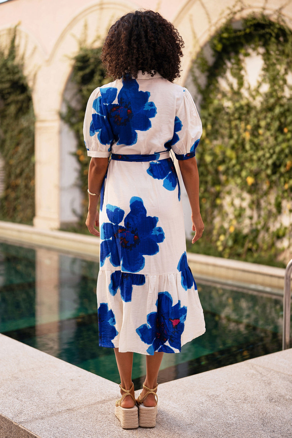 Yumi Blue Scattered Floral Shirt Dress