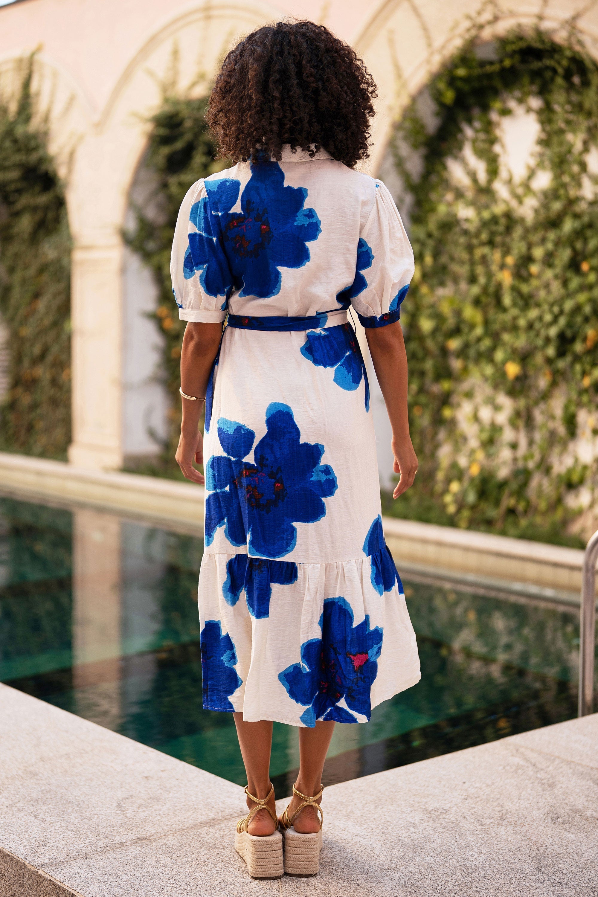 Yumi Blue Scattered Floral Shirt Dress