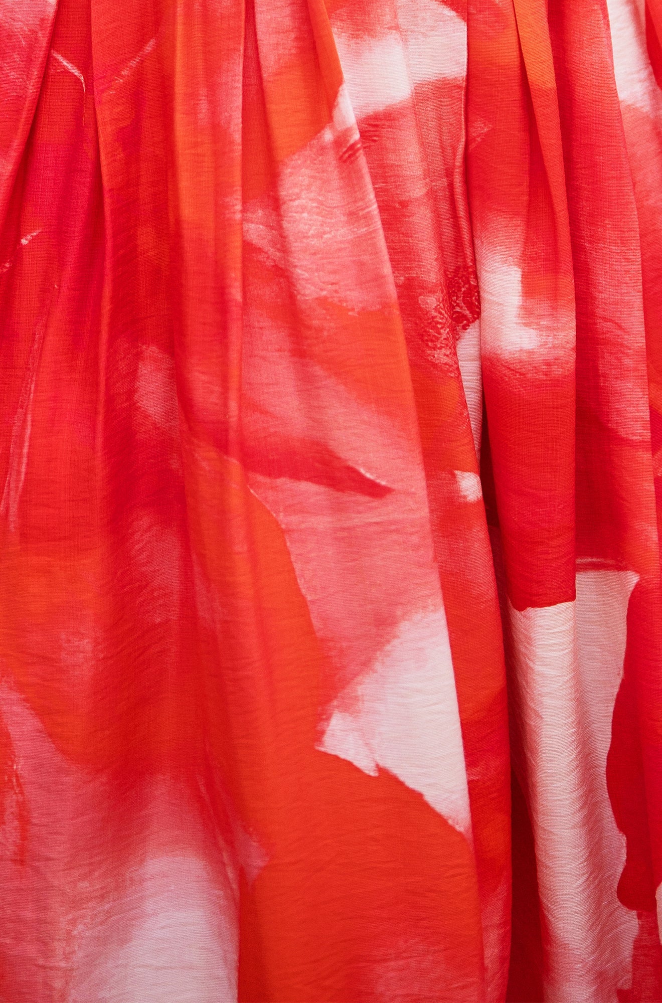 Yumi Red Viscose Floral Midi Dress With Puff Sleeves - QHA UK