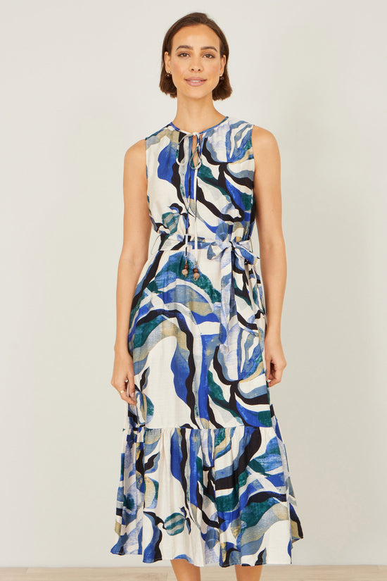 Yumi Blue Viscose Swirl Print Midi Dress - QHA UK