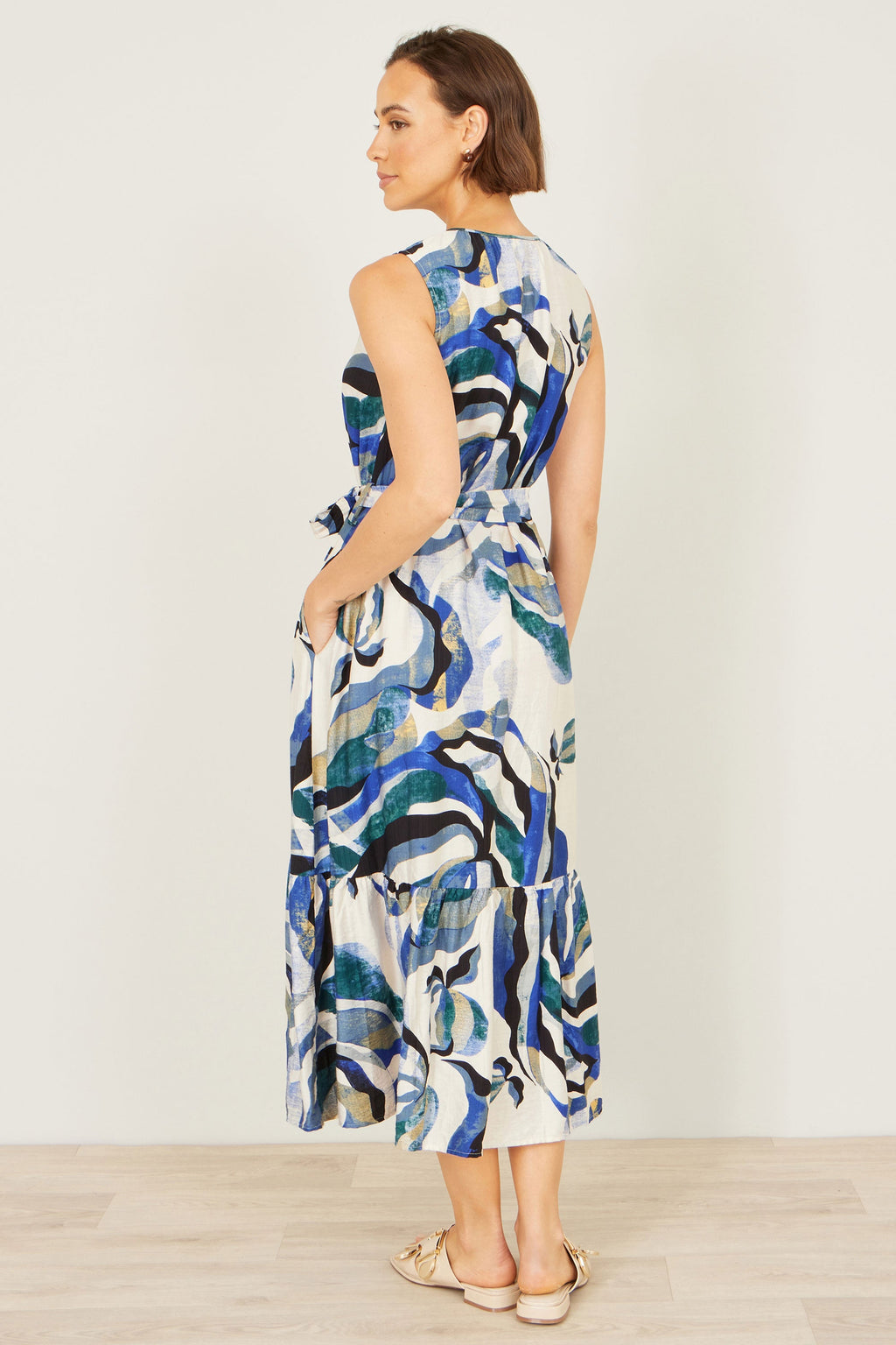 Yumi Blue Viscose Swirl Print Midi Dress - QHA UK
