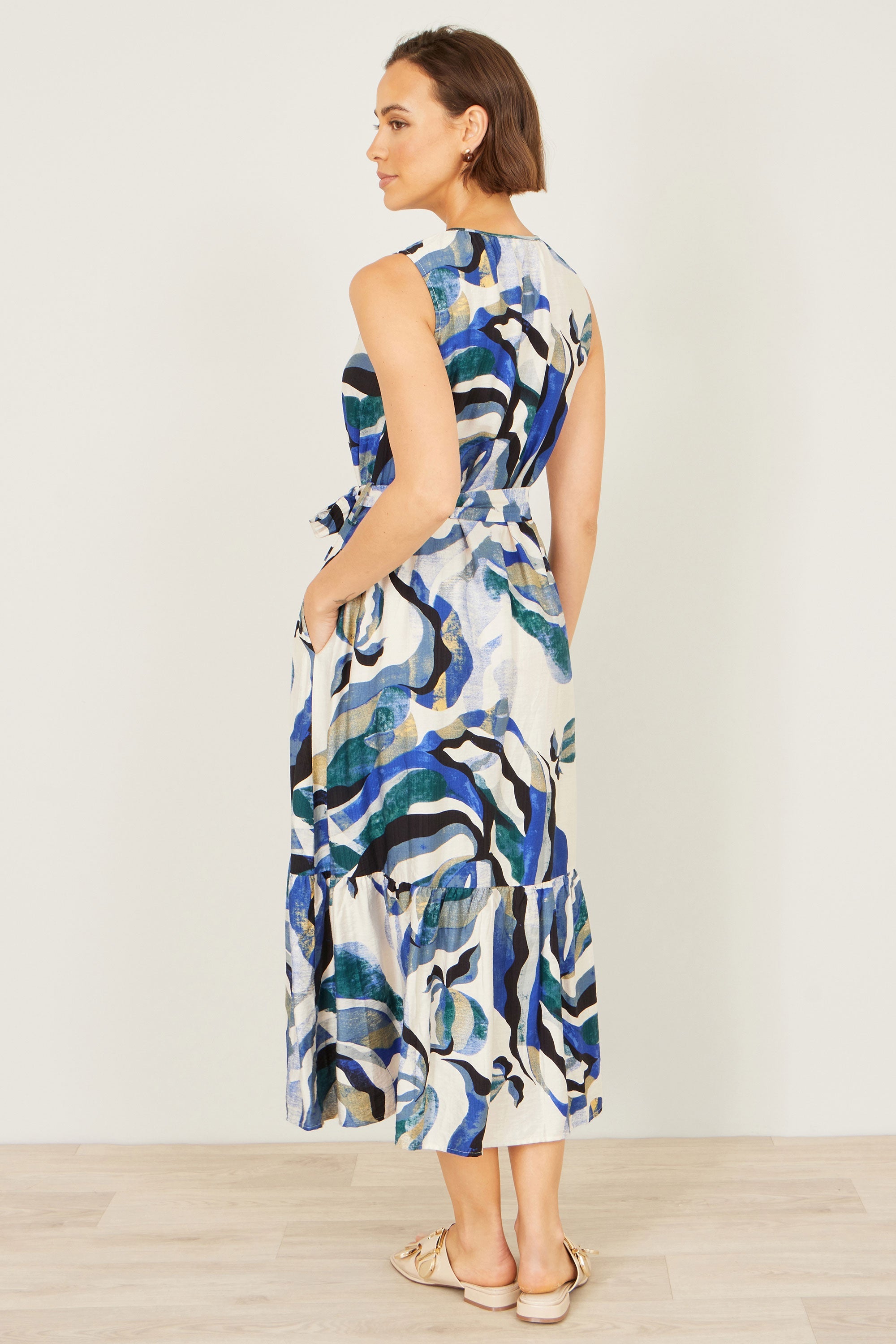 Yumi Blue Viscose Swirl Print Midi Dress - QHA UK