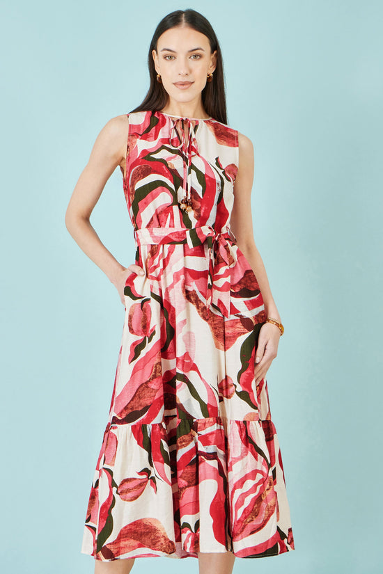 Yumi Pink Viscose Swirl Print Midi Dress - QHA UK