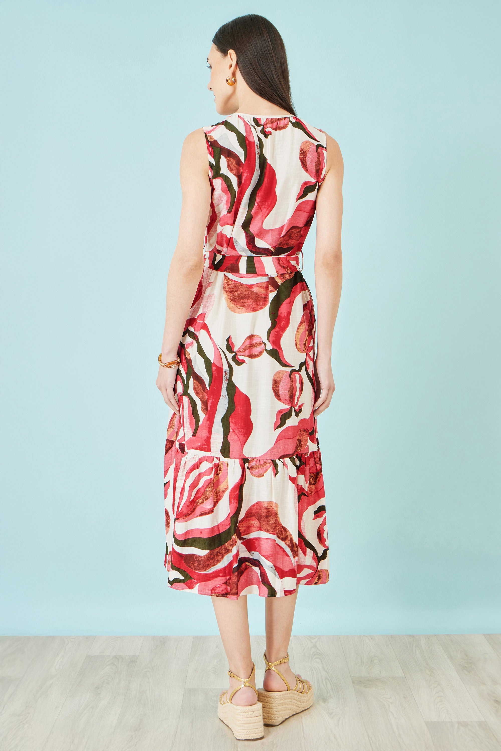 Yumi Pink Viscose Swirl Print Midi Dress