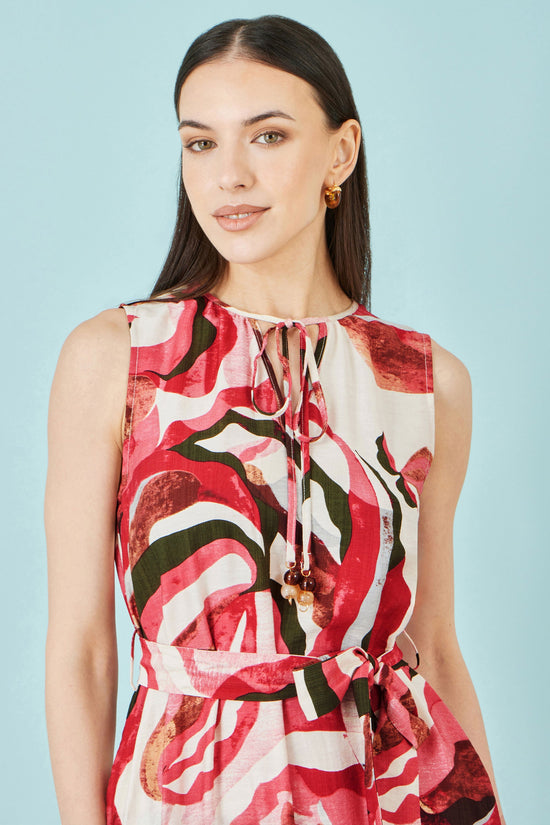Yumi Pink Viscose Swirl Print Midi Dress - QHA UK