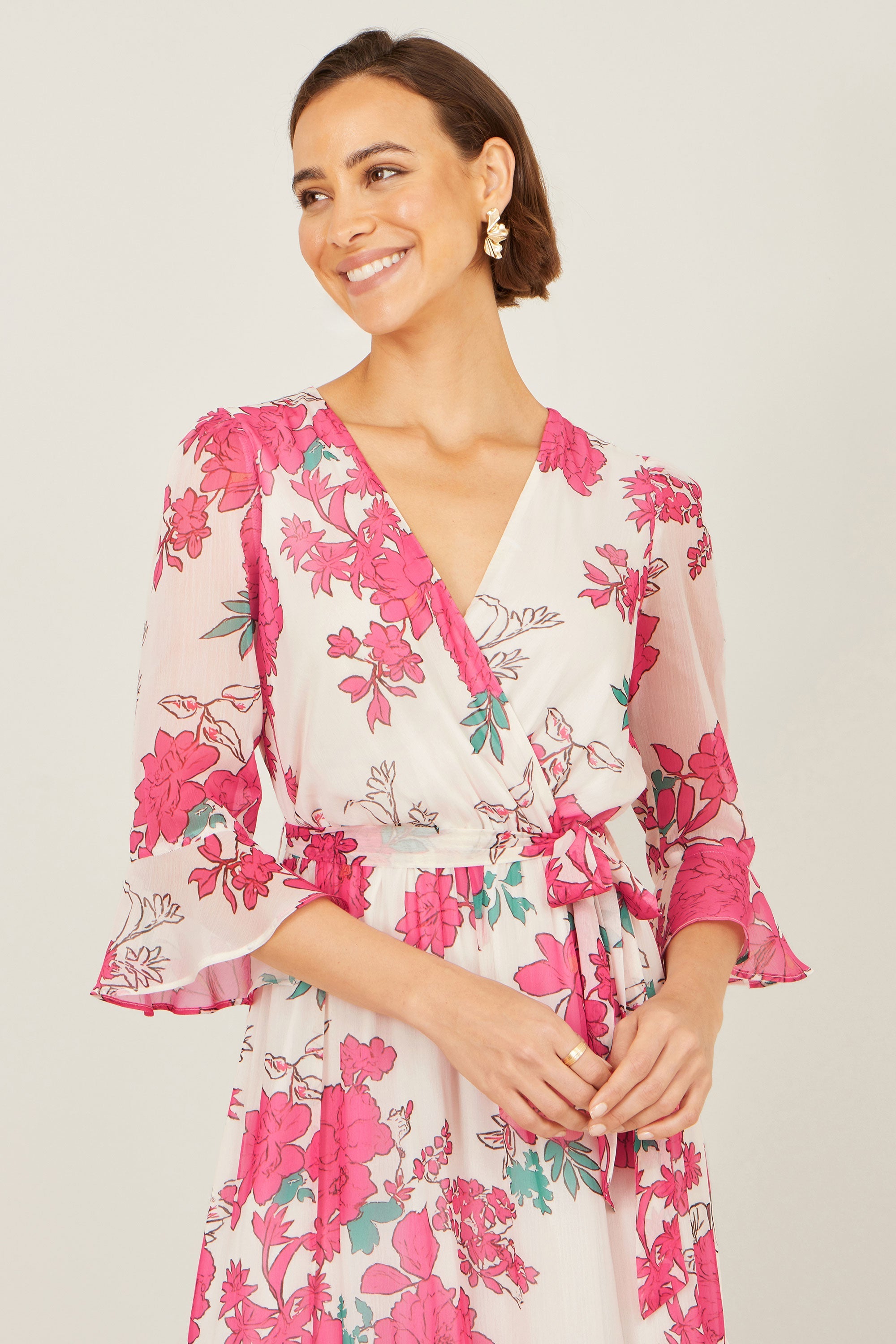 Yumi Pink Blossom Print Maxi Wrap Dress