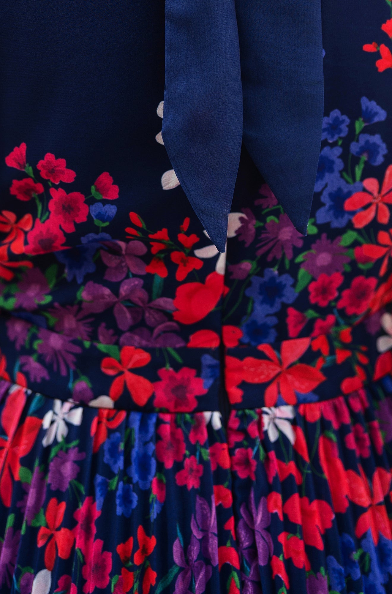Yumi Navy Border Floral Print Midi Dress With Pleats - QHA UK