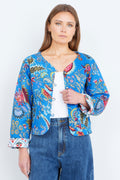 Yumi Blue Boho Print Cotton Reversible Quilted Jacket - QHA UK