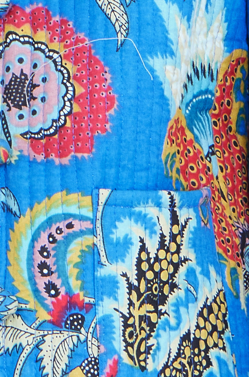 Yumi Blue Boho Print Cotton Reversible Quilted Jacket - QHA UK