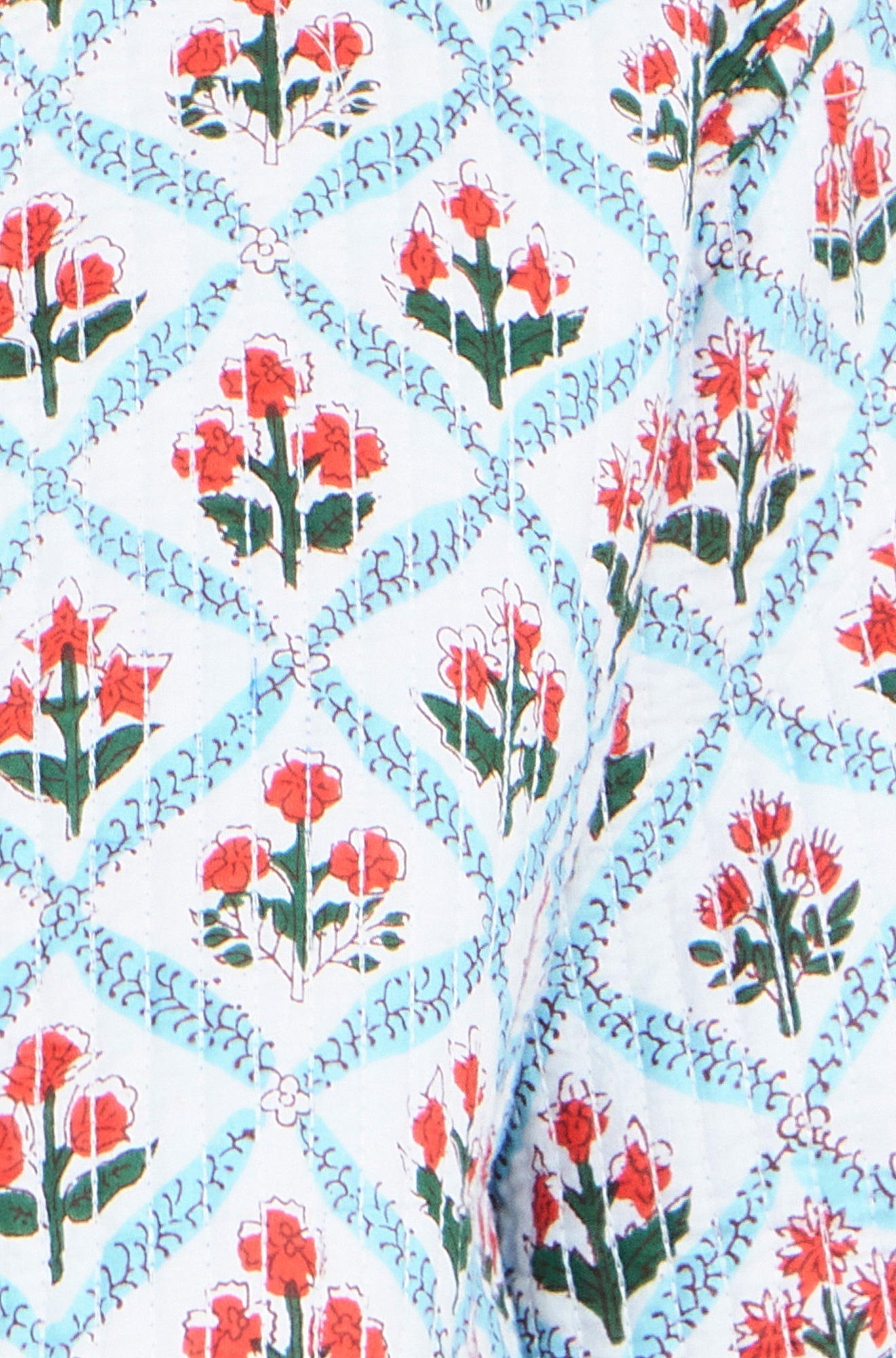 Yumi Blue Boho Print Cotton Reversible Quilted Jacket - QHA UK