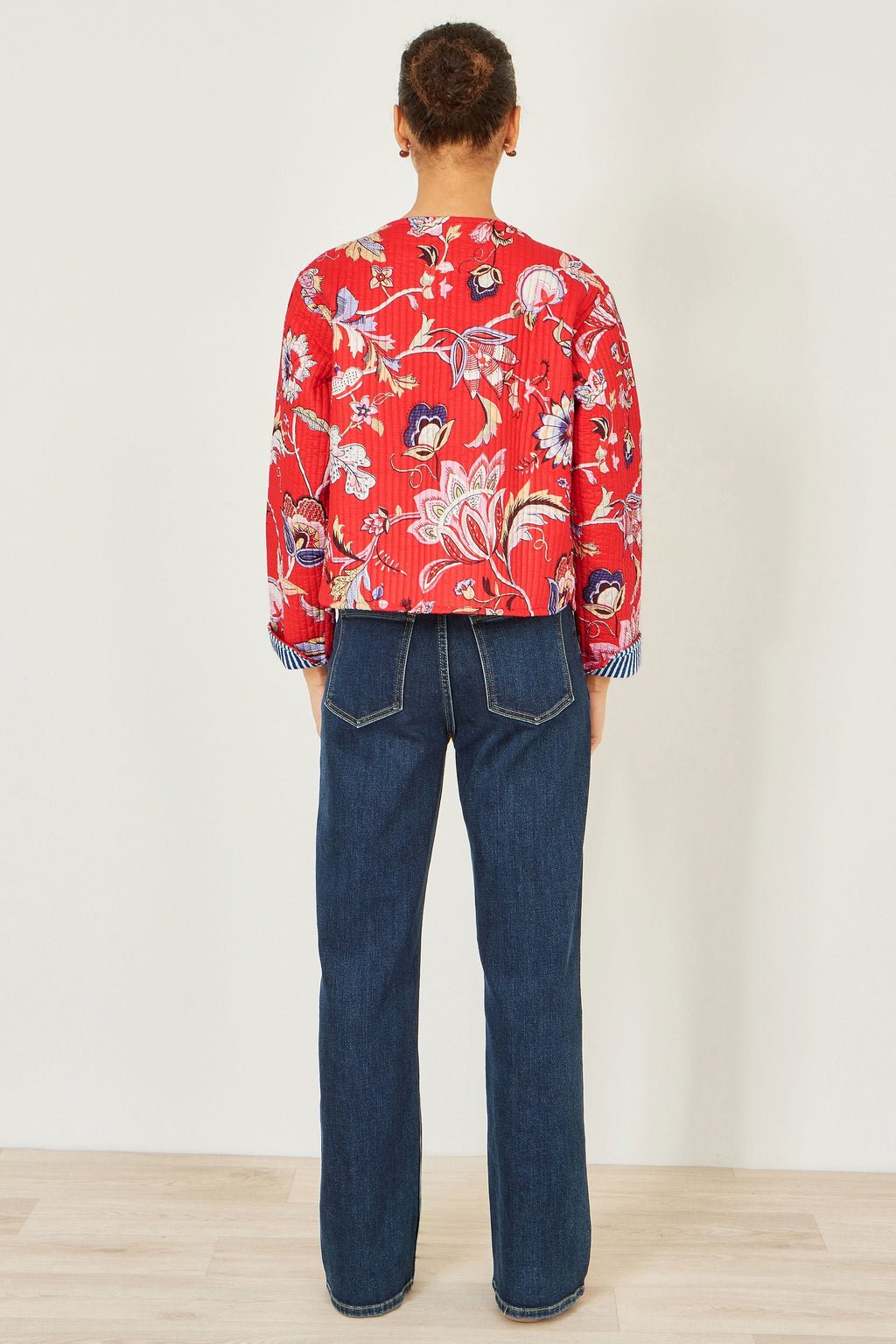 Yumi Red Boho Print Cotton Reversible Quilted Jacket - QHA UK
