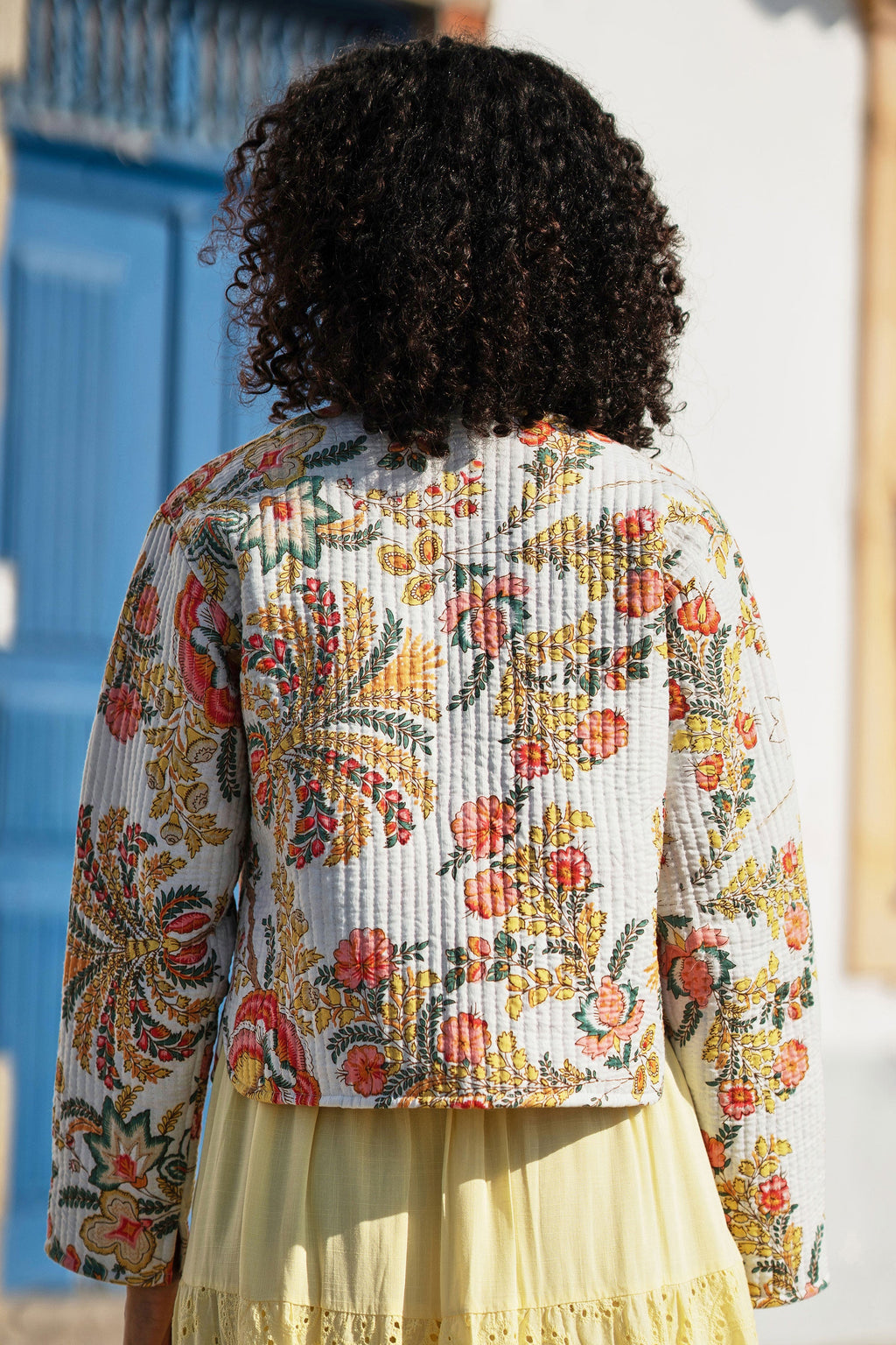 Yumi White Boho Print Cotton Reversible Quilted Jacket - QHA UK