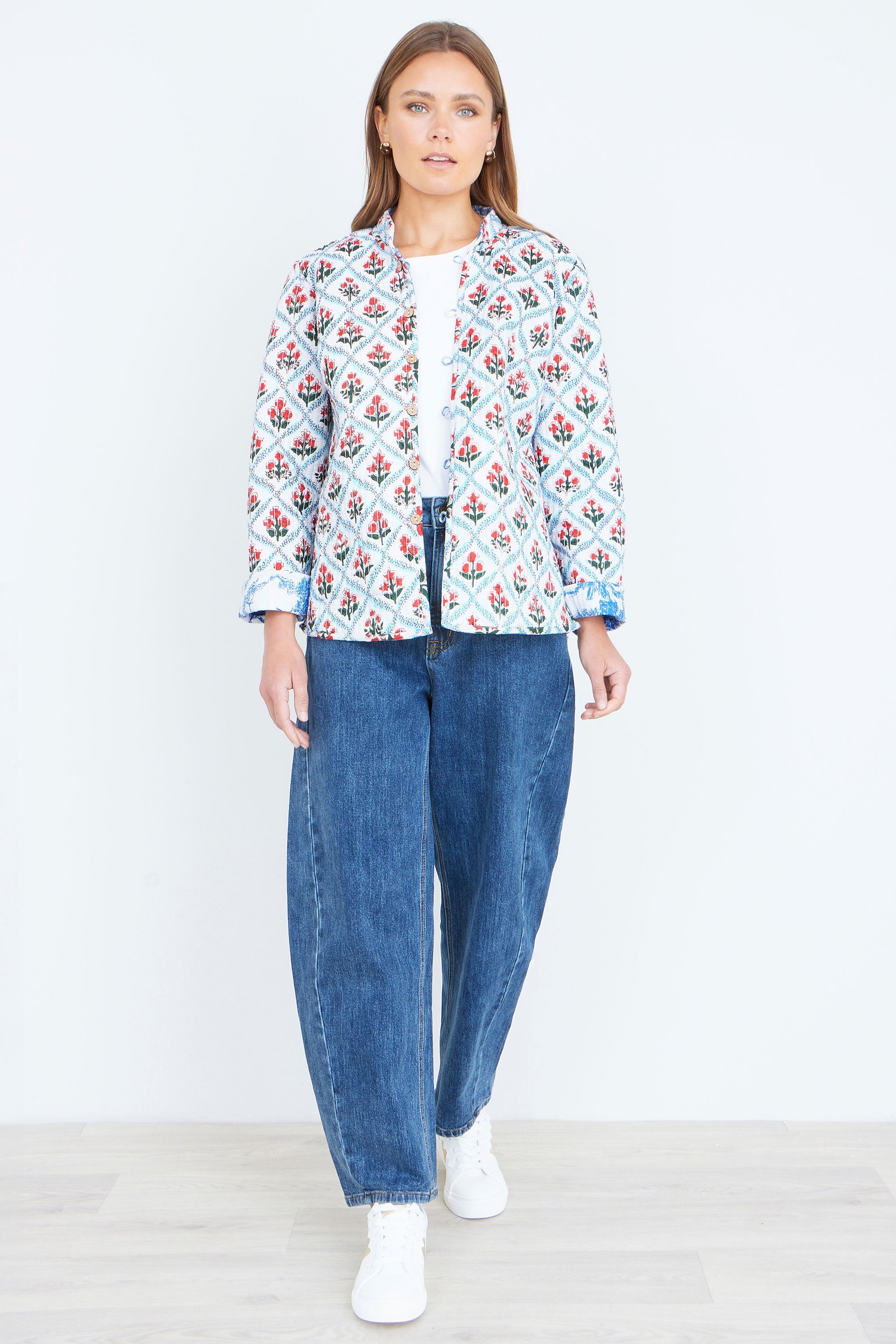 Yumi Blue Palm Reversible Cotton Quilted Jacket - QHA UK
