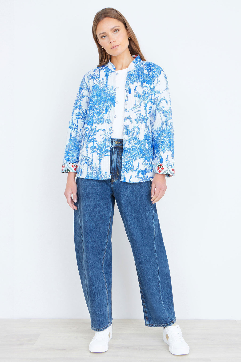 Yumi Blue Palm Reversible Cotton Quilted Jacket - QHA UK