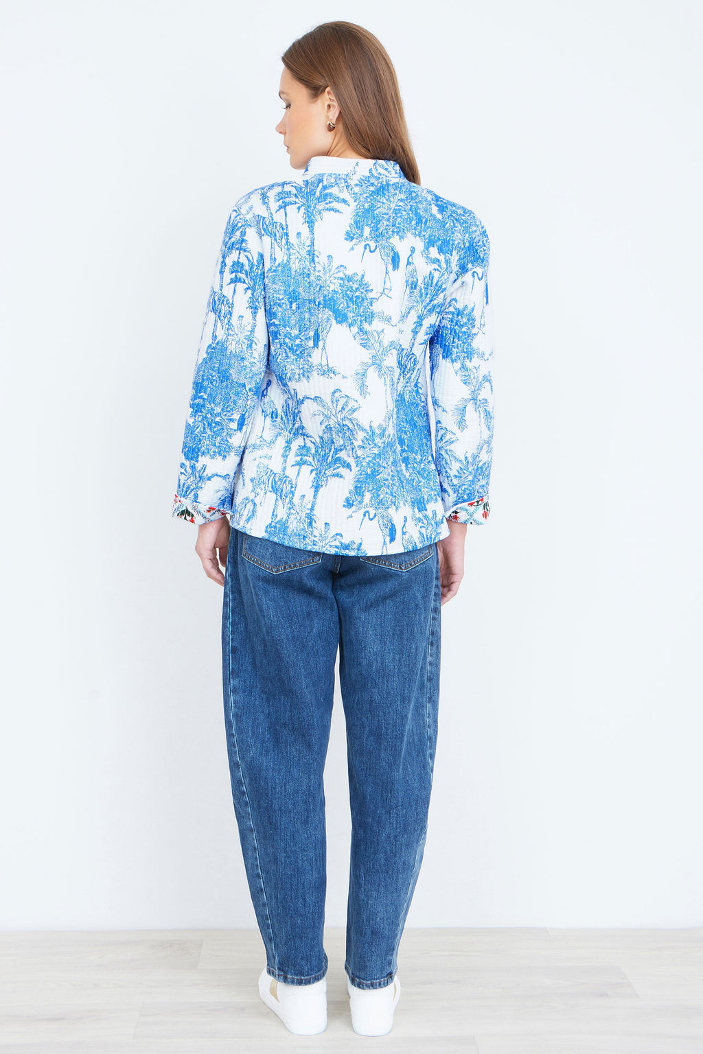 Yumi Blue Palm Reversible Cotton Quilted Jacket - QHA UK