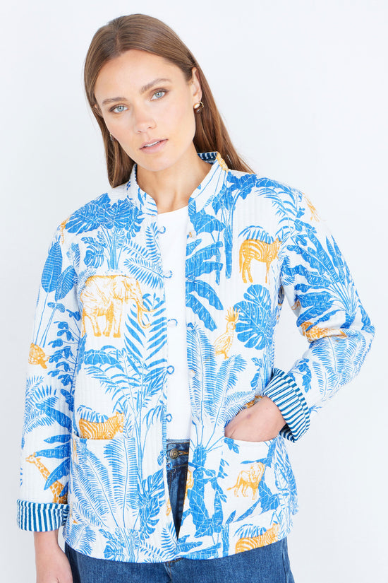 Yumi Blue Jungle Reversible Cotton Quilted Jacket - QHA UK