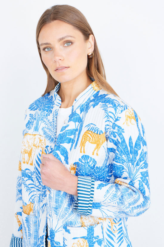 Yumi Blue Jungle Reversible Cotton Quilted Jacket - QHA UK