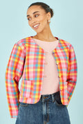 Yumi Multicolour Checked Reversible Cotton Quilted Jacket - QHA UK