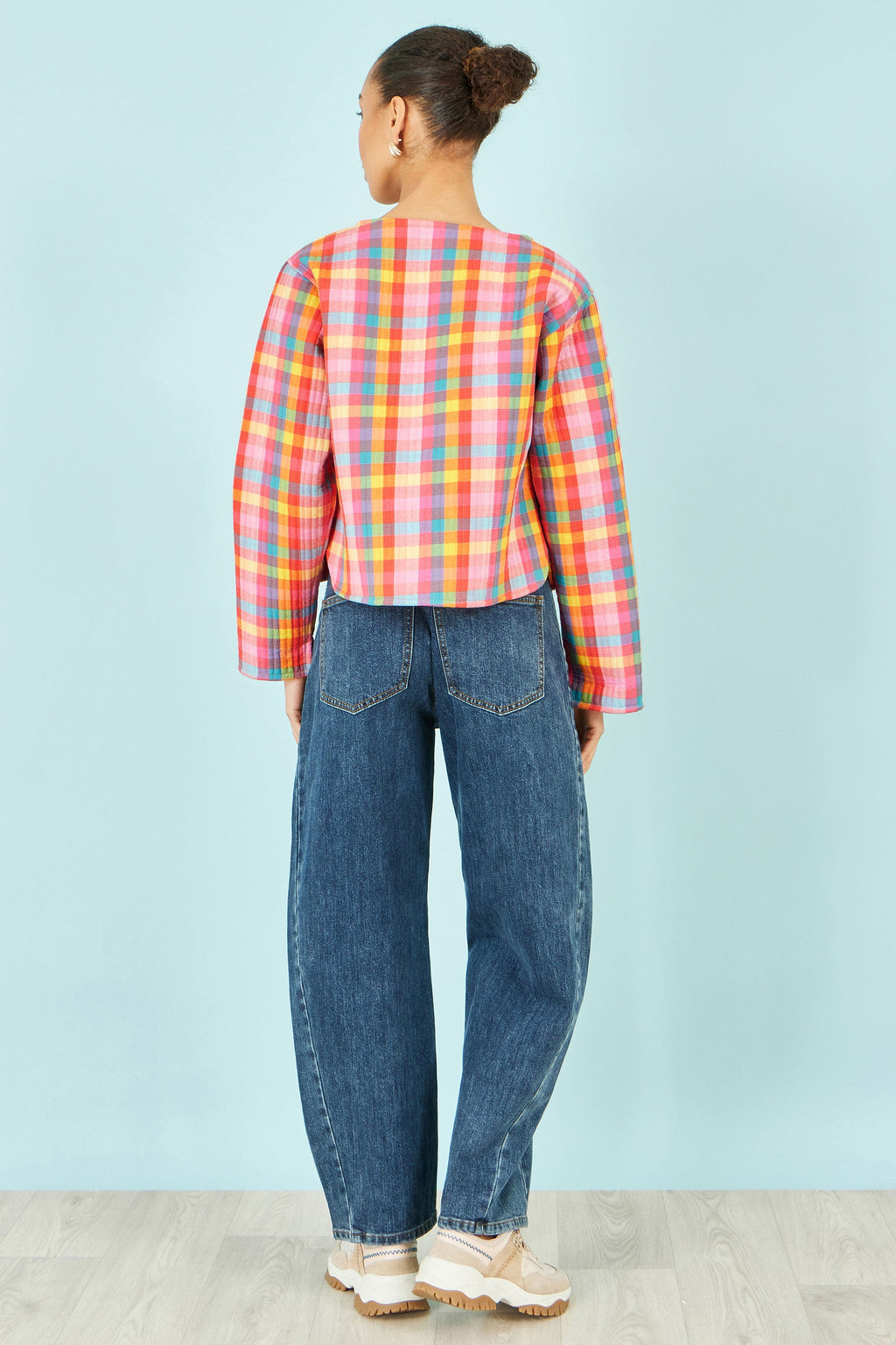 Yumi Multicolour Checked Reversible Cotton Quilted Jacket - QHA UK