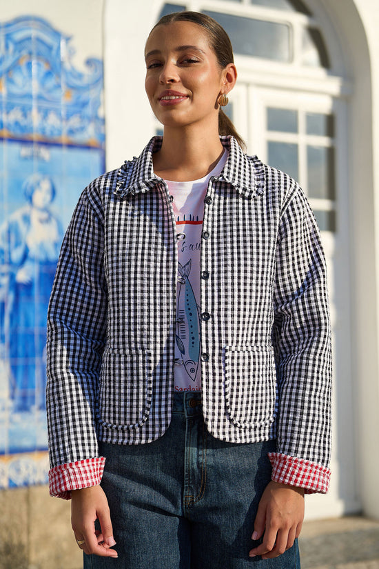 Yumi Black Gingham Frill Collar Jacket - QHA UK