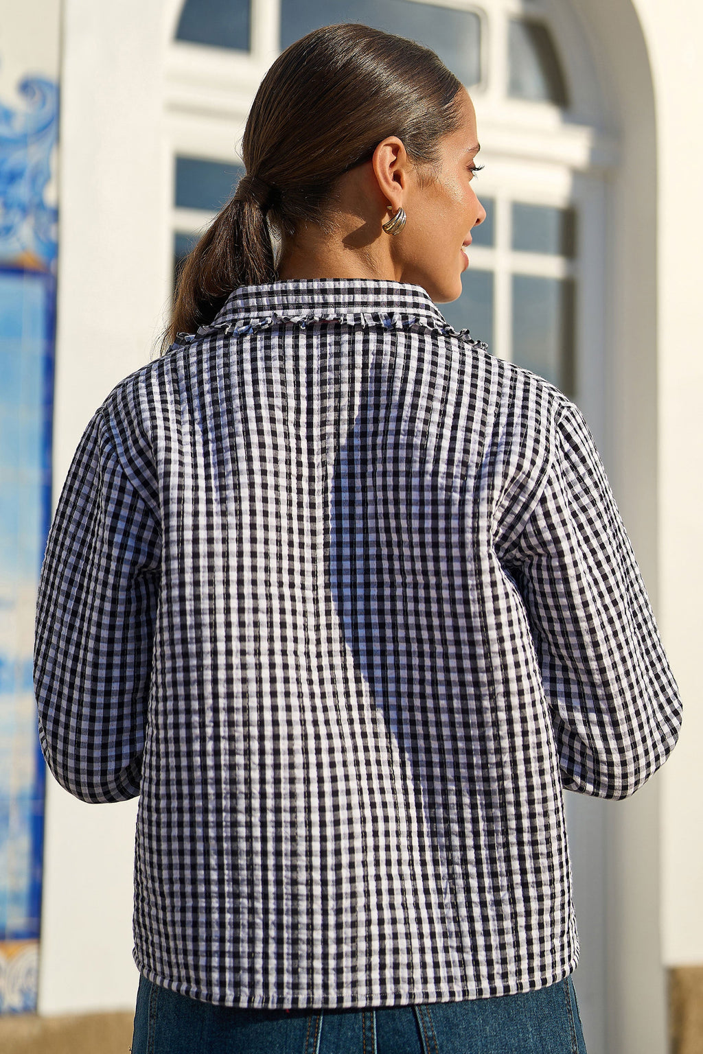 Yumi Black Gingham Frill Collar Jacket - QHA UK