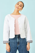 Yumi White Gingham Reversible Cotton Quilted Cropped Jacket - QHA UK