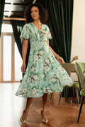 Yumi Mint Floral Tea Dress With Front Ties - QHA UK